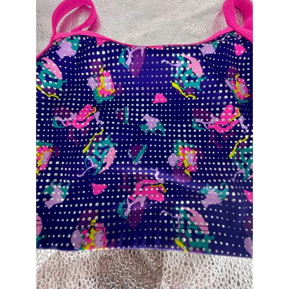 Danskin Freestyle Girls Printed Strappy Swim Bathing Suit Top Youth 10-12 Large
